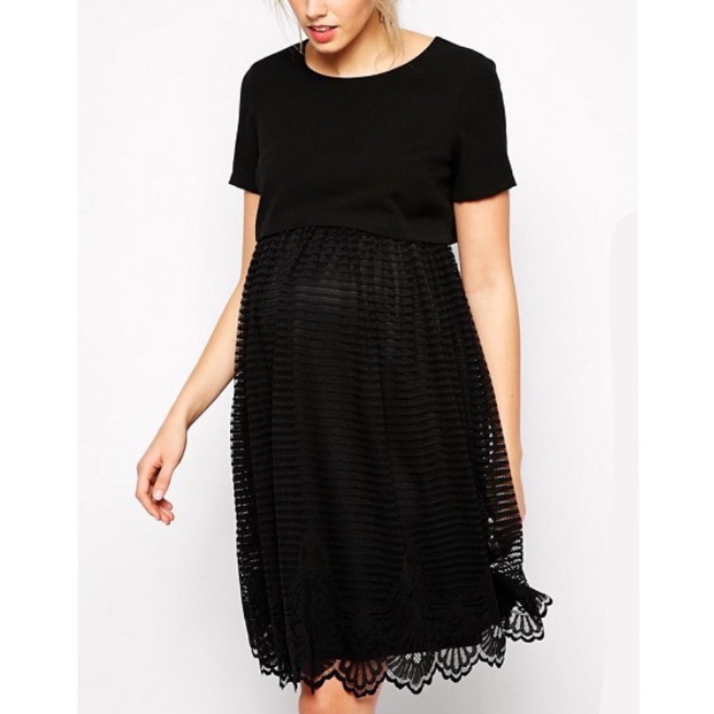 ASOS Maternity Black Lace Skirt Short Sleeve Dress